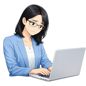 困った表情でパソコン作業をする女性のイメージ